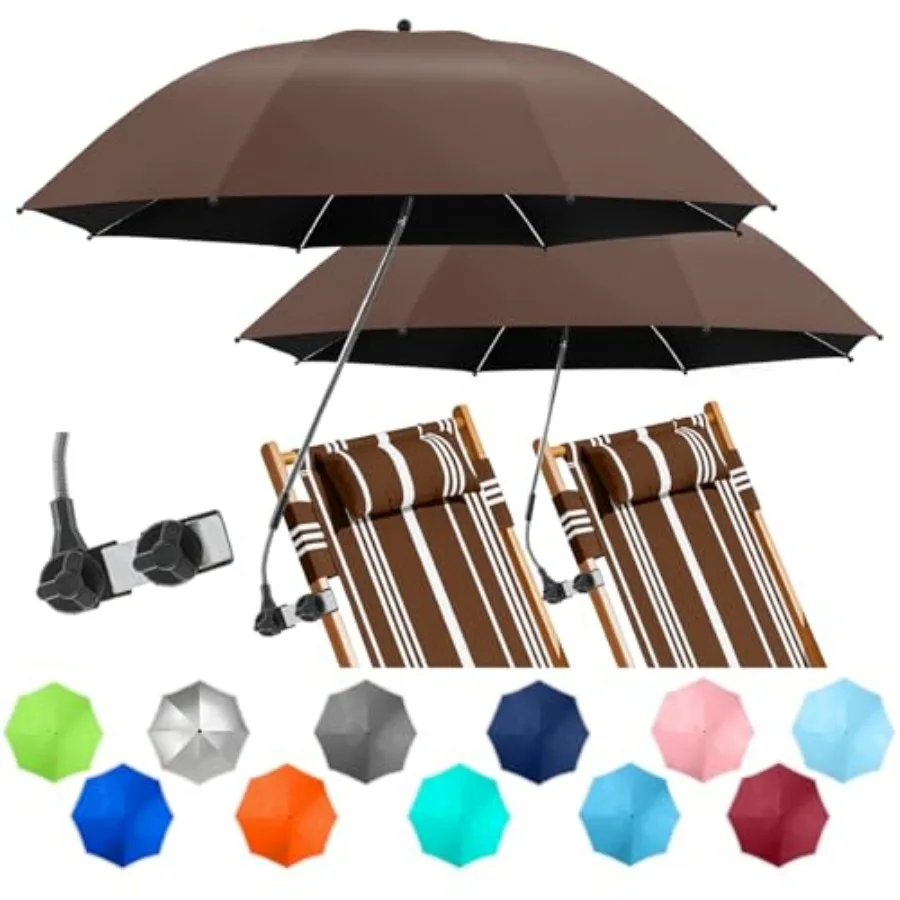 

2 PACK Beach Umbrella with Clamp, 360 ° Adjustable Umbrellas for Chair, UPF50+ Umbrella for Beach Chair, Patio Chair, Wheelchai