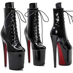 Leecabe 20 cm/8 Zoll schwarz mit roter Außensohle Stiefeletten High Heels Pole Dance Stiefel