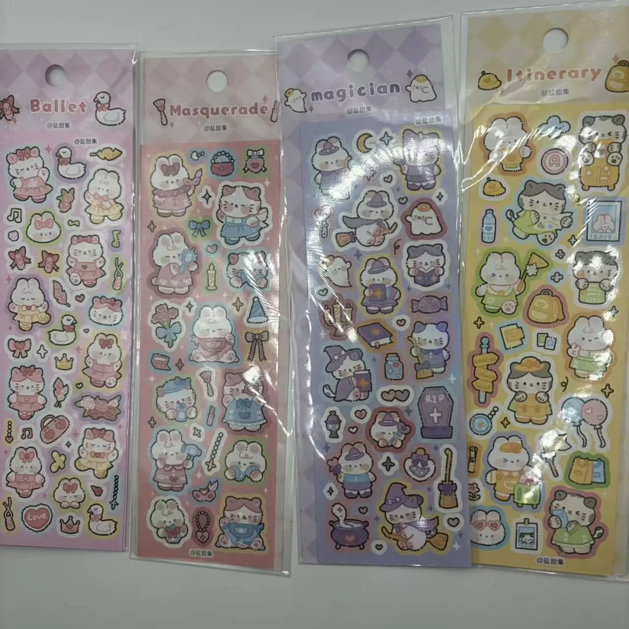 4pcs Cartoon Stickers Cute Cat Rabbit Theme Style Decals for Scrapbooking DIY Crafts