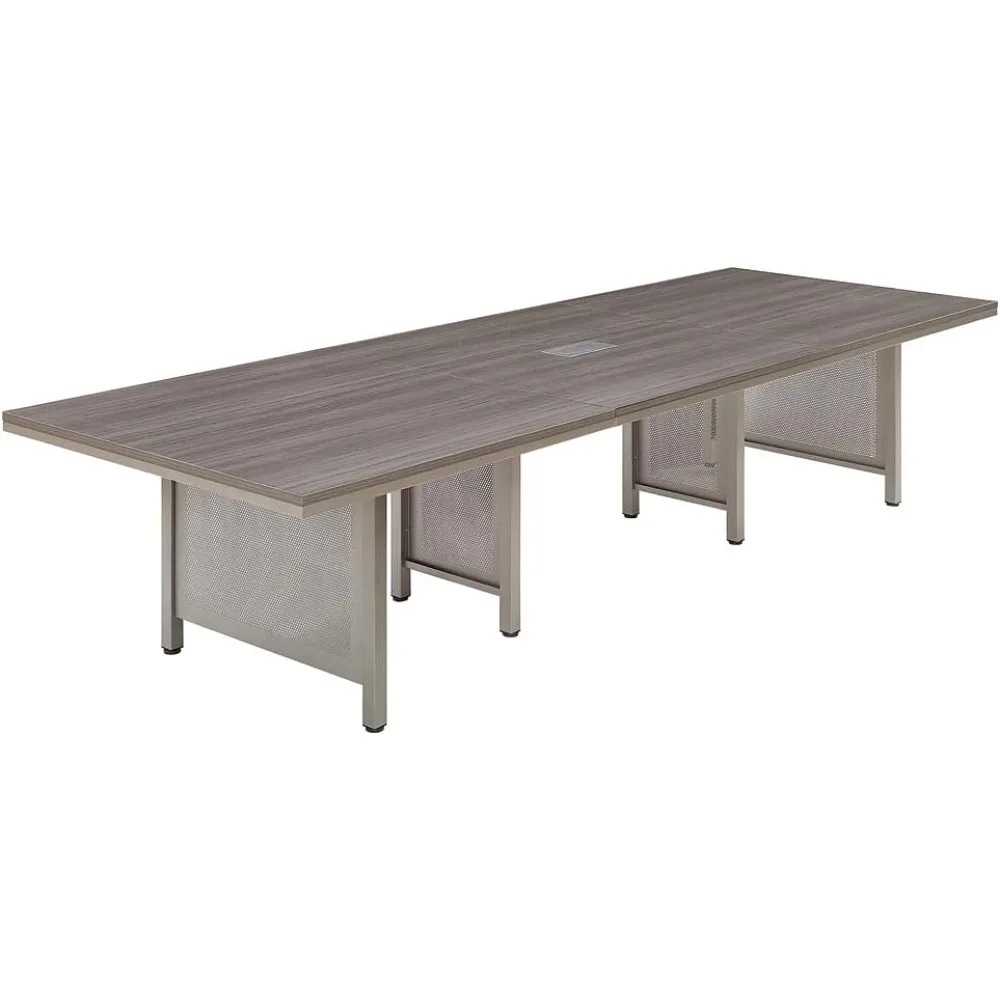 Table with Warm Ash Laminate Top and Brushed Nickel Painted Steel Leg with Modesty Panel for Conference Rooms