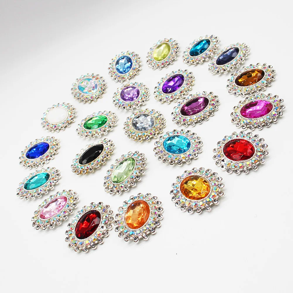 5pcs/Batch 30*25mm Best-Selling New Silver Pointed Bottom Oval Metal Rhinestones for Decorating Clothes and Skirts, Accessories