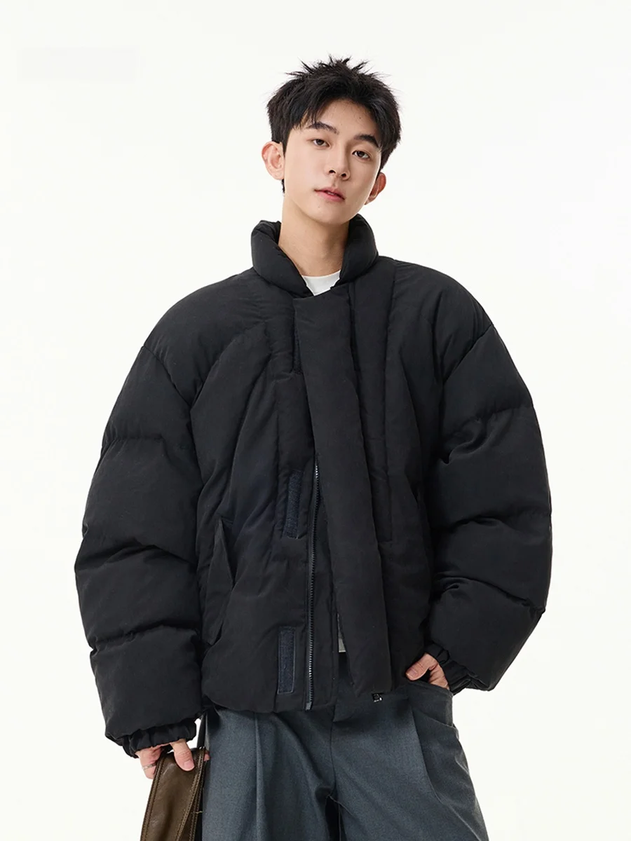 

American Sle Suede ort Cotton Jaet Thi Warm Winter Outerwear Men's Faionable Stand Collar Bread Sle Anti-Cold Coat