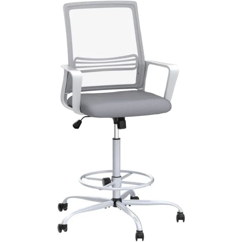 Tall Office Chair with Adjustable Foot Ring, Standing Desk Chair with Ergonomic Lumbar Support and Adjustable Armrests