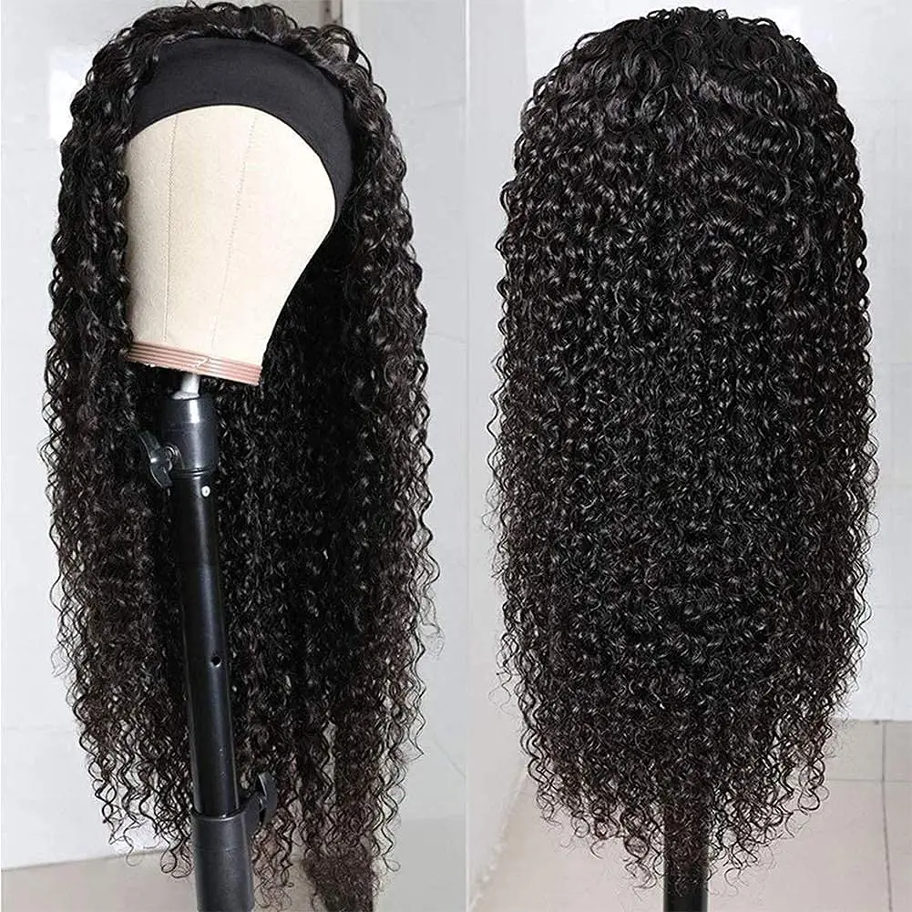 Women's 28-Inch 200%Density Glueless Synthetic Lace Front Headband Half Wig for Women Synthetic Headband Wig  Curly Glueless Wig | None Lace Front Wig  Machine Made Deep Wave Curly Headband Half Wigs for Women Wear and GoBlack Water Wave Hair Natural-Look