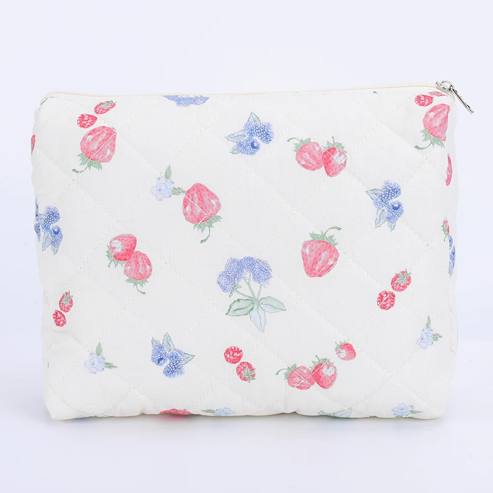 

3Pcs Padded Makeup Bag Strawberry Print Quilting Storage Bag Adorable Padding Skincare Pouch Bathroom Shower Travel Bag