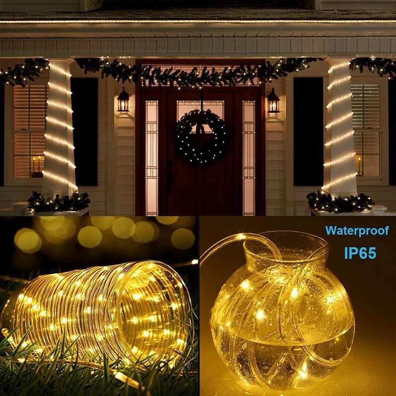 Luci solari della stringa del tubo del PVC all'aperto impermeabile 300LED striscia delle luci delle fate della ghirlanda di natale per la decorazione del Patio del giardino di nozze della festa