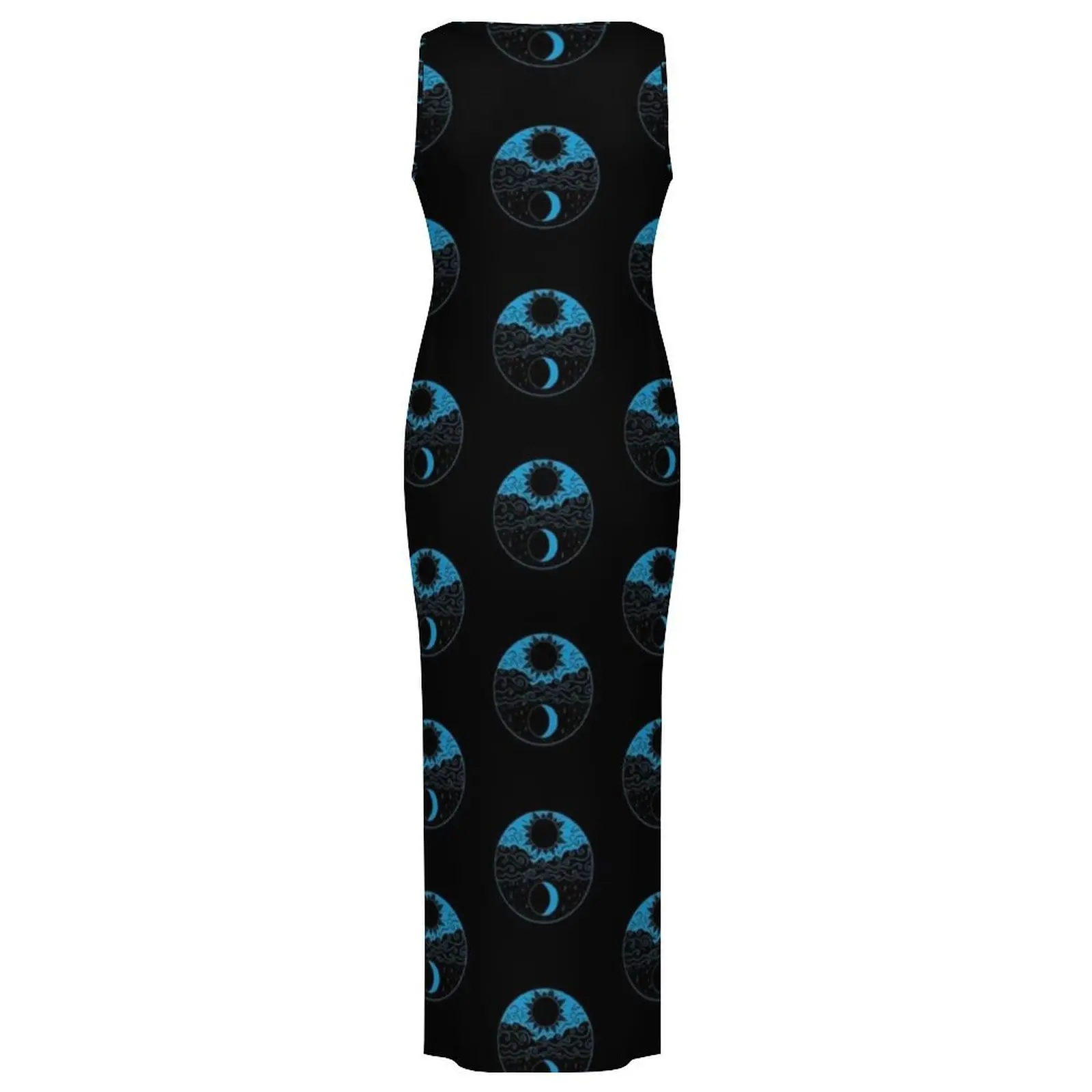 Vrouwen Bodycon Jurk Slanke Sexy Symbool Nacht Dag Maxi Jurken Lente Zon En Maan Print Mouwloze Y2K Fashion Design Jurk