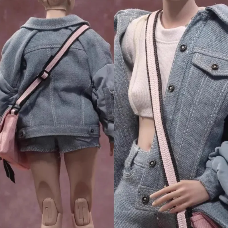 

SAToys SA053 1/6 Scale Female Soldier Summer Denim Jacket T-shirt Shorts Clothes Set Model Fit 12'' Action Figure AT203 Body