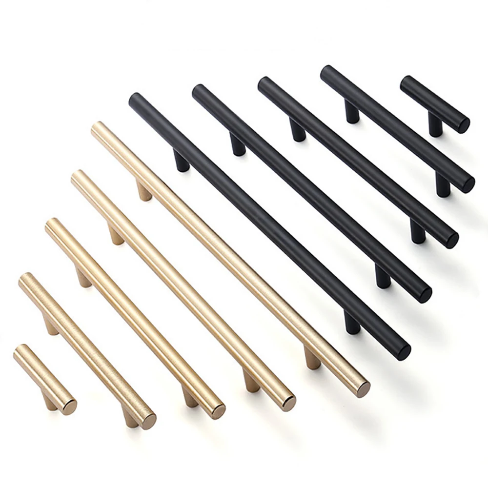 Brushed Gold / Black Straight Door Handle Cabinet Handles Stainless Steel Black Kitchen Cabinet Knobs Furniture Hardware