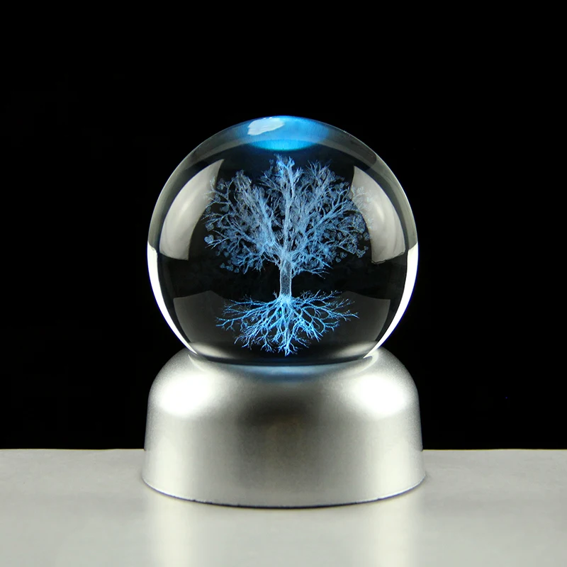 3D Tree of life Crystal Ball Model Laser Engraved Glass Sphere Plant Life Tree Globe Home Decoration