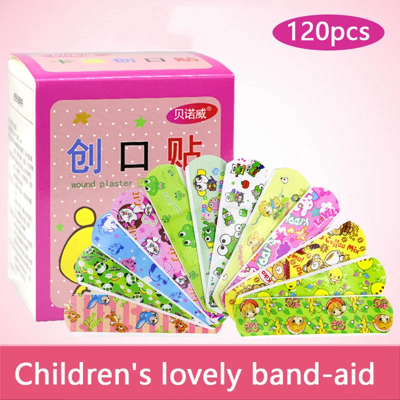 120Pcs/lot Cartoon Animal Pattern Children\'s Catch Hemostatic Patch First-Aid Children Strip Emergency Kit Wound Plaster Patches