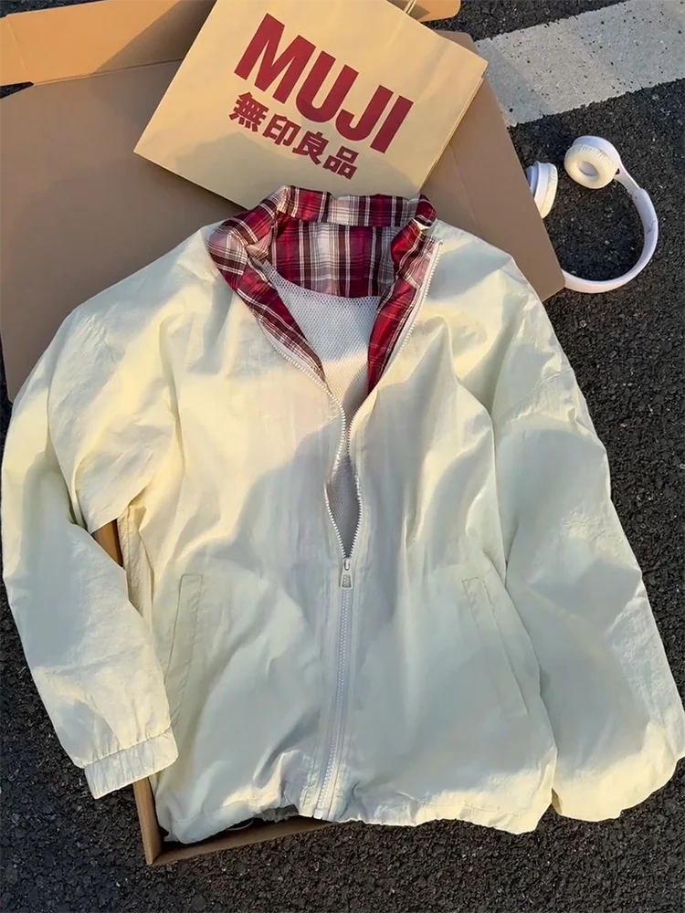 

Men's Lightweight UPF50 UV Protection Sunscreen Clothing Summer Trendy Plaid Splicing Couple's Outerwear Breathable Cool Sle