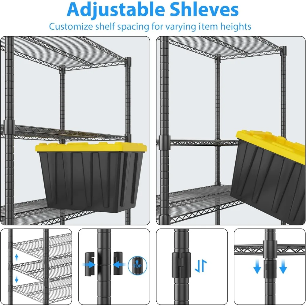 Heavy Duty 5 Tier Adjustable Metal Shelving Unit with Wheels for Commercial Storage, Garage Organization Solutions