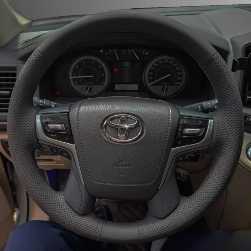 

For Toyota Land Cruiser 2016-2019 Land Cruiser Prado 2018 Hand-stitch black Genuine Leather car Steering Wheel Cover Auto parts