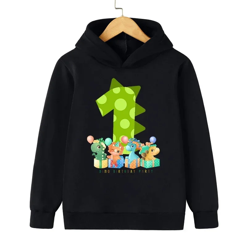 Dinosaur Kid Sweatshirts Birthday Number 1~9 Children Pullover Animal Cartoon Girls Hoodie Casual Baby Boy Clothes Birthday Tops