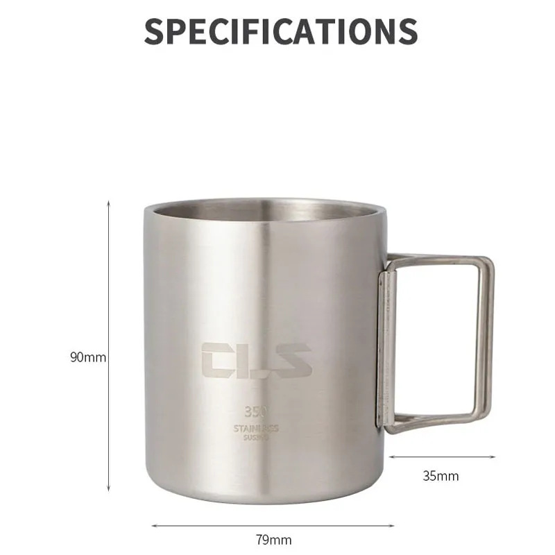 Outdoor camping mug 304 stainless steel folding handle double-layer insulated coffee mug barbecue beer mug straight drinking mug