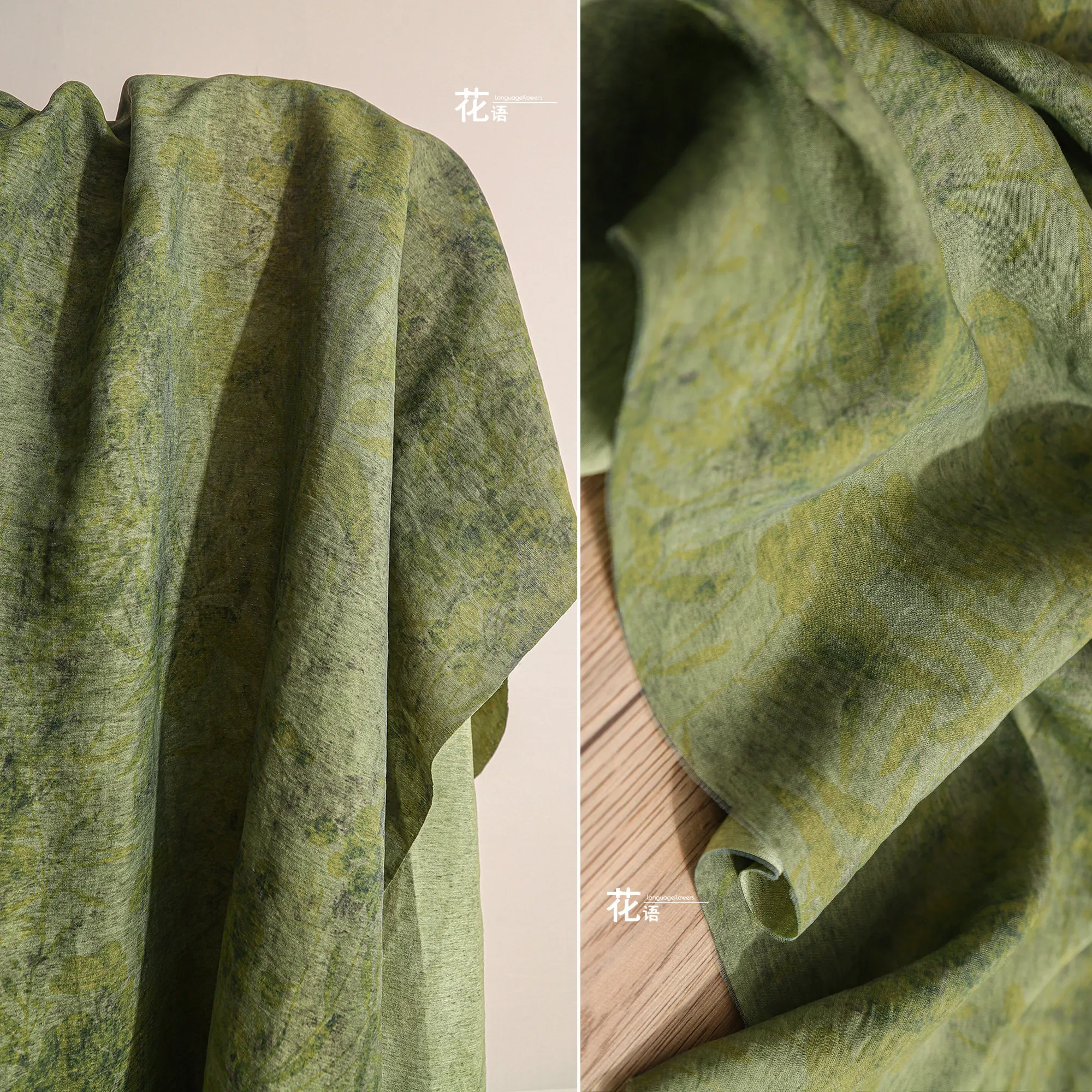 Vintage Green Botanical Dyed Jacquard Designer Fabric Textured Dressmaking Textile for Clothing Design and Custom Apparel