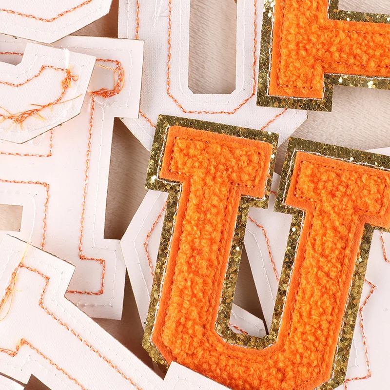 8CM Carnival Orange Letters Embroidered Iron On Patch Applique Diy Name Badge Alphabet Patches For Clothing Bag Accessories