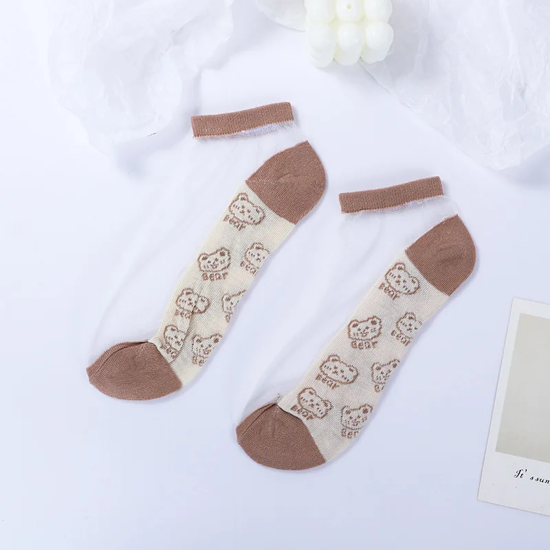 5/10 Pairs New Bear Casual Socks Women Thin Card Stockings Short Socks Invisible Shallow Mouth Glass Stockings All-match Socks