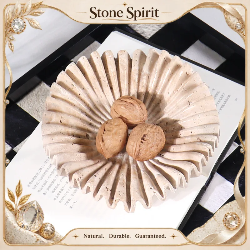 Marble Ruffle Bowl for Kitchen Counter and Living Room Travertine Scallop Bowl for Fruit Jewelry Decorative Tray for Home Decor
