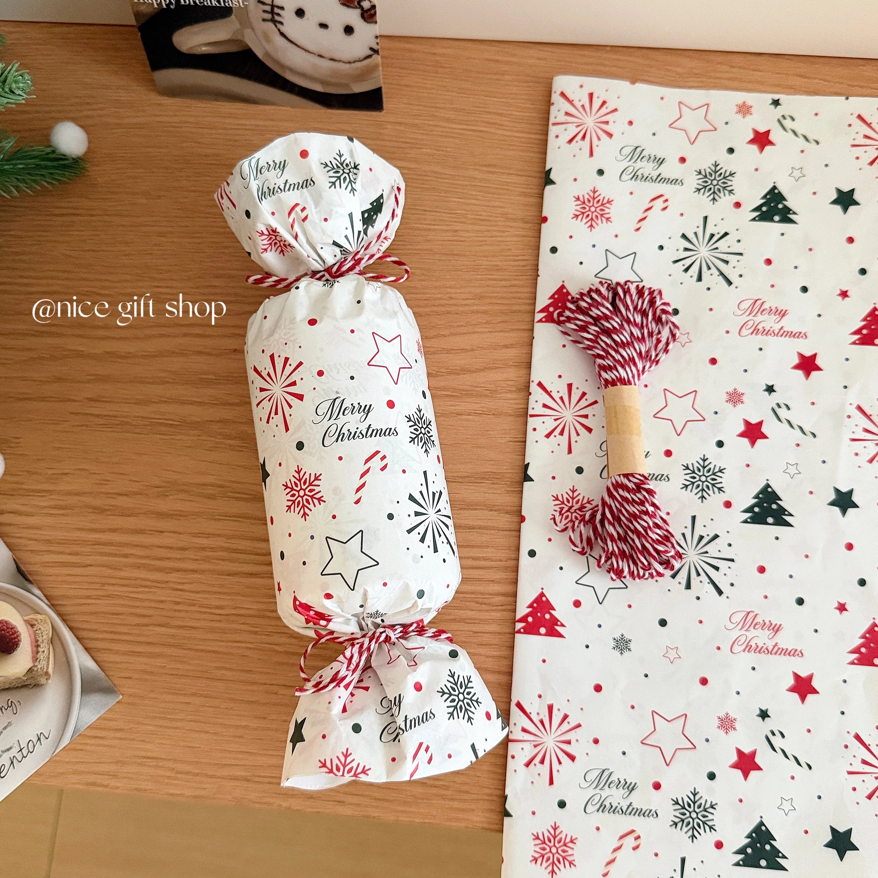 Christmas Tissue Paper Merry Christmas Tree Snowflake Star Printed Gift Wrapping Paper, White Base Xmas Decor Tissue Paper