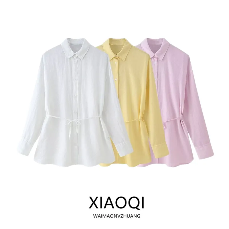

Spring 2025 Women's Commuter Versatile Long Sve Linen Loose irt Faionable Busin Casual Wear for Ladies