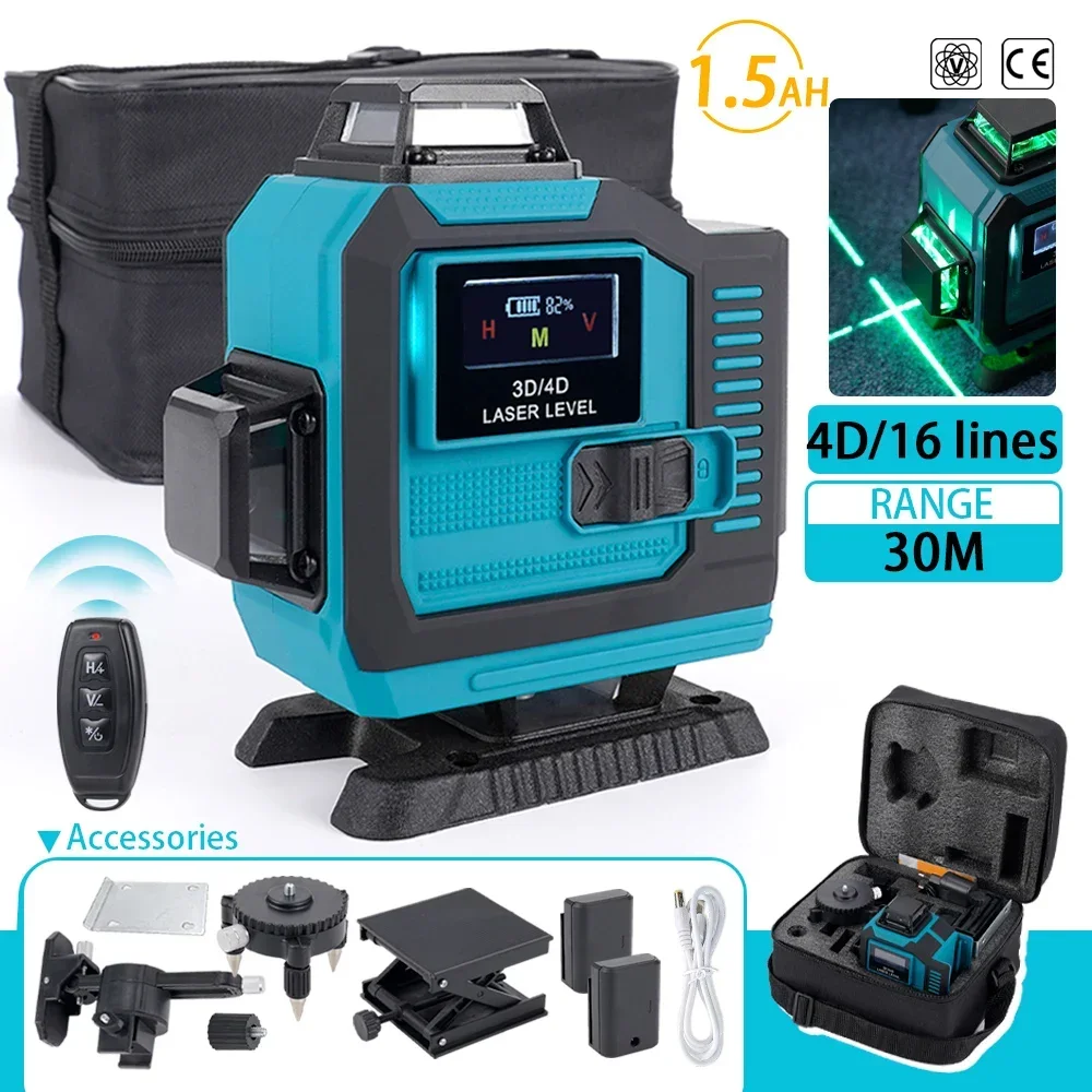 

16 Lines 4D Laser Level Green Line Self-Leveling 360 Horizontal And Vertical Super Powerful Leveling Tool Omnidirectional Ground