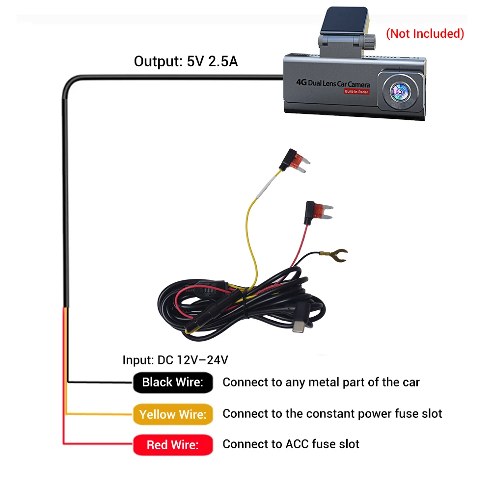ACC Interface Power Supply Is Suitable for Vehicle DVR Cables 280cm Durable and High-strength ACC Power Supply Cables TYPE-C