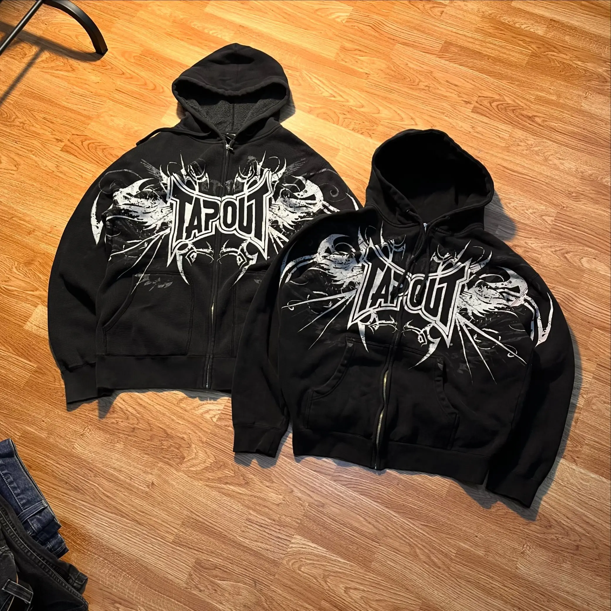 Hip Hop Tapout Zipper Hoodie Y2K Sweatshirt Women Mens Skulls Graphic Print Retro Oversized Hoodie Jacket Clothes Streetwear