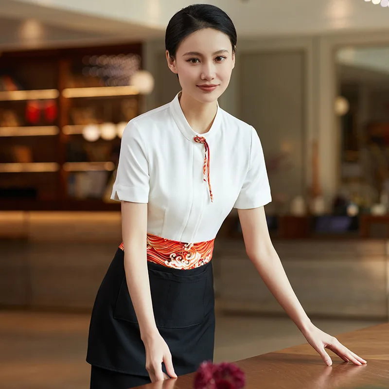 New Hotel Waiter Short Sleeve Female Western Restaurant Tea House Restaurant Hot Pot Restaurant Waiter Summer Half Sleeve Workwe