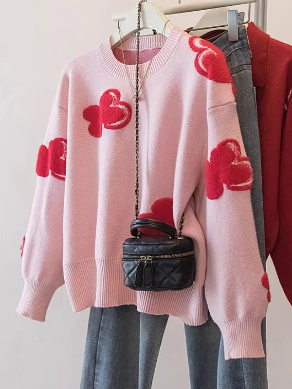 

Soft Cozy Long Sve Knitted Sweater Women's Floral Embroidery Large Size Autumn Winter Casual Sle Versatile Top for Young...