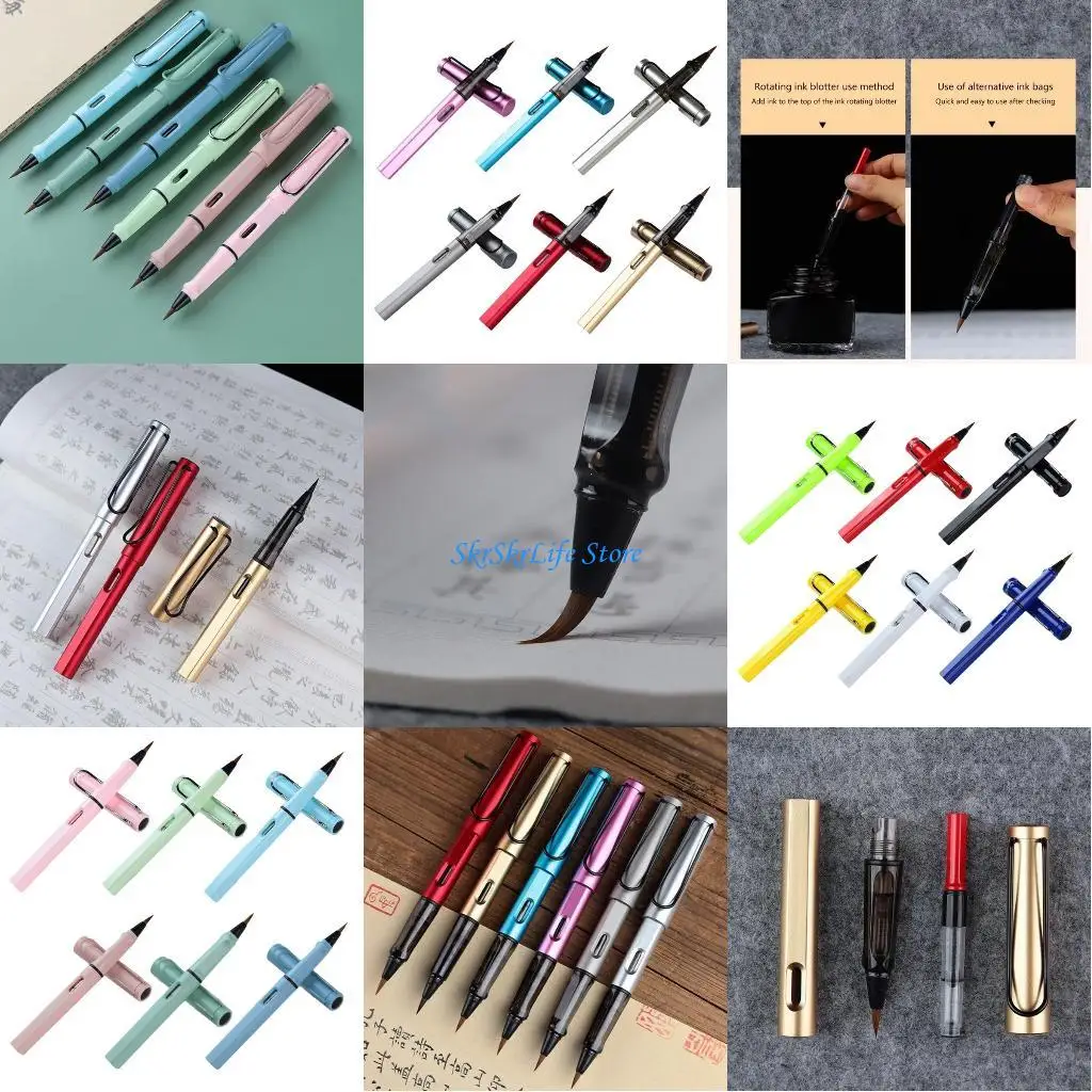 

E65E 6PCS Brush Tip Pen Soft Tip Fountain Pen Set for Artists and Writers