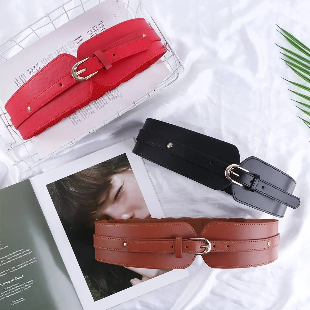 

Fashion Black Women Camel Buckle Imitation Leather Female Dress Waistband Women Waistband Wide Belt Solid Color