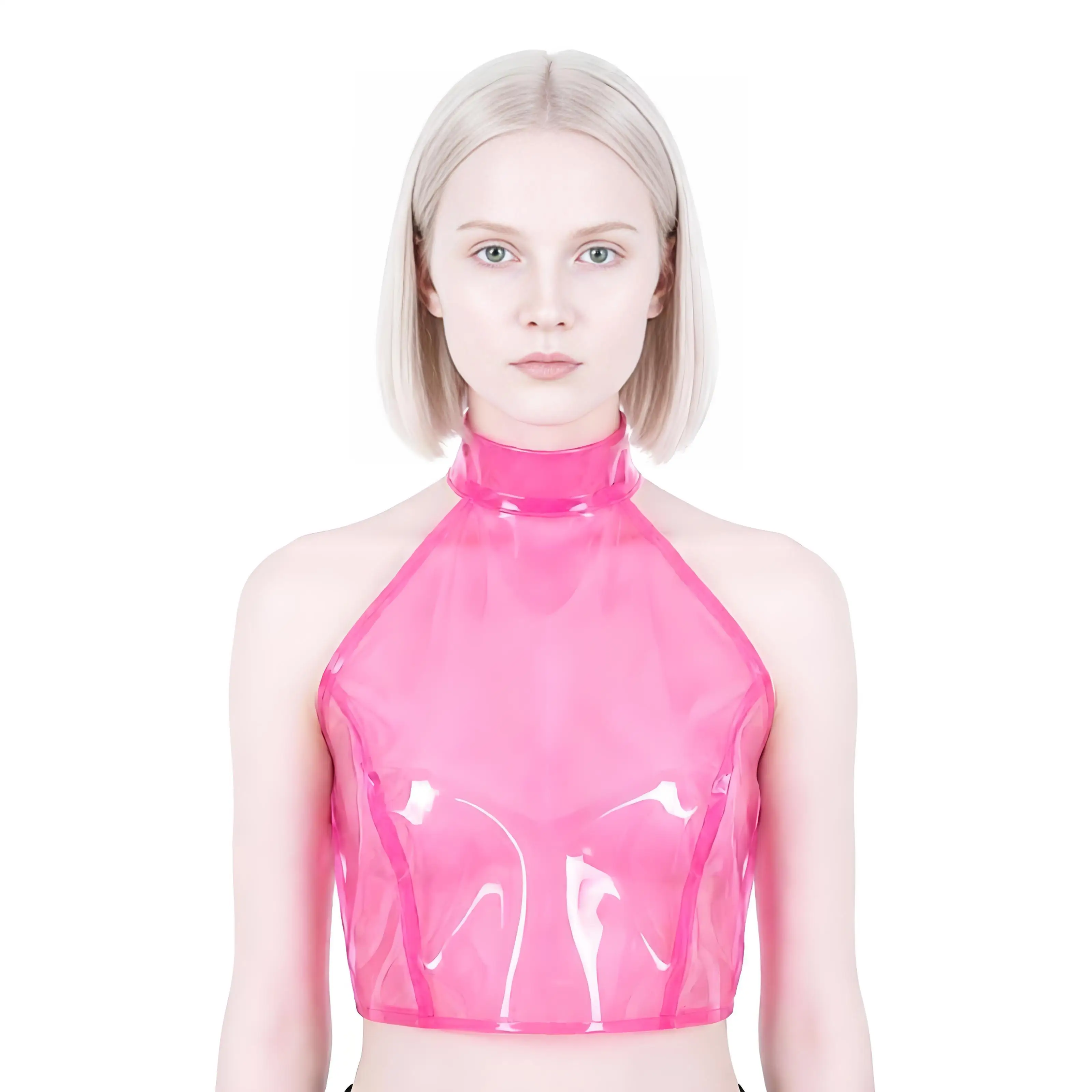 Women See Through Transparent Tops Waterproof Halter Backless Crop Top for Rave Party Music Festival Singer Dance Clubwear Tank