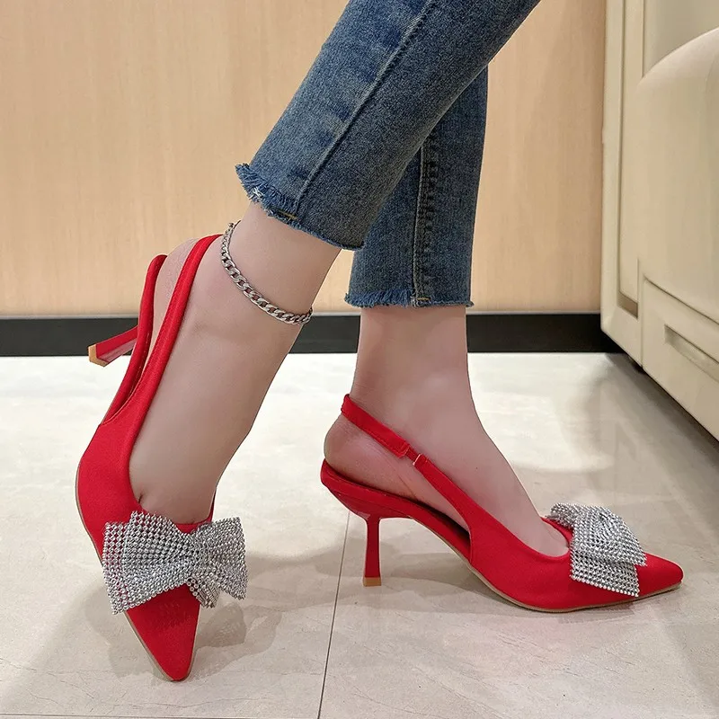 Women Sandals Summer Solid Round Med Heel Pointed Toe Ankle Straps Hollow Lady Sandals Fashion Concise Gentle Female Shoes