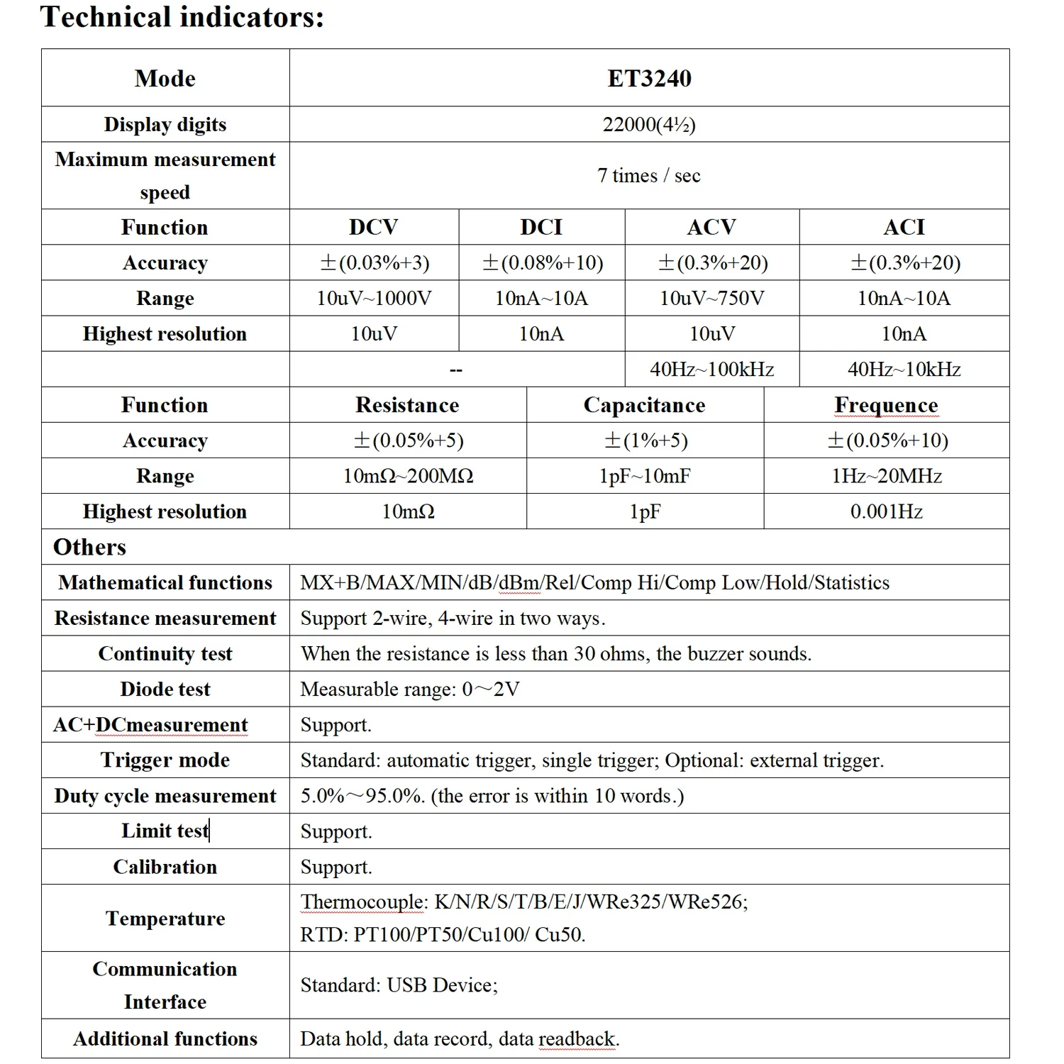 Digital Multimeter Portable Bench Tester 4-1/2 Digit Digital Multimeter ET3240 Precision Automatic Range Capacitance Tester