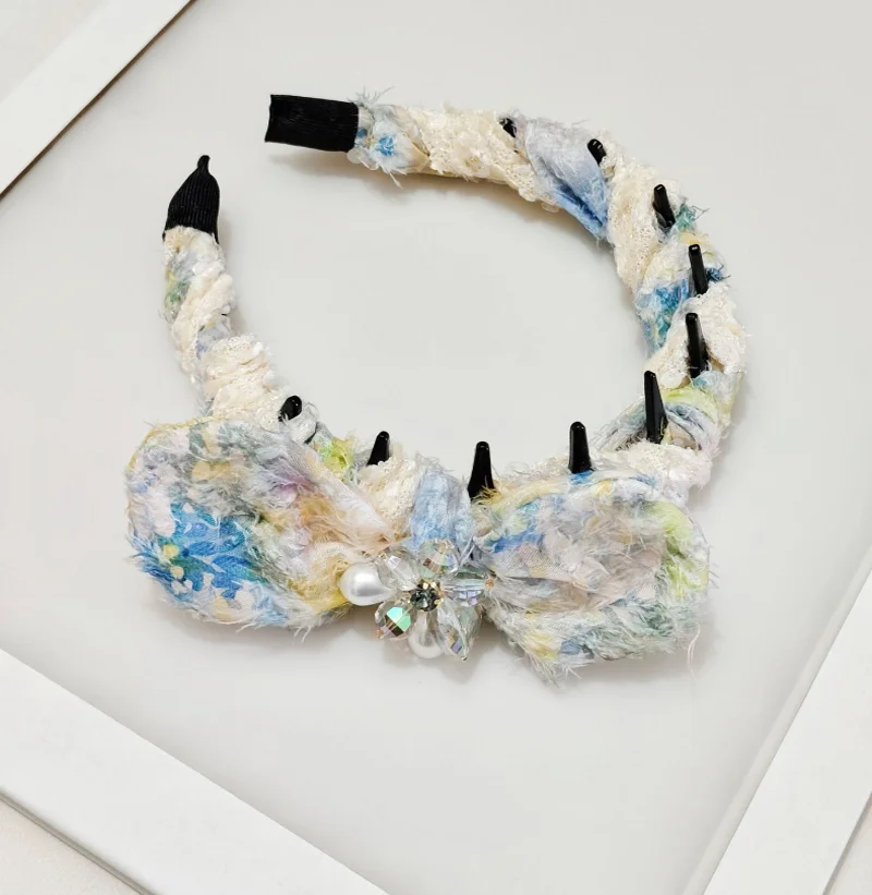 

New Chiffon Jacquard Knot Hairband High Skull Crown Toothed Headband Hair Bands Pressed Hair Hair Hoop Women Hair Accessories