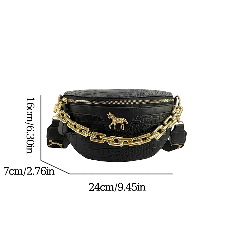 Fashionable Luxury Niche PU Leather Crocodile Pattern Single Chain Zipper WOMEN\'S Waist Bag for Commuting