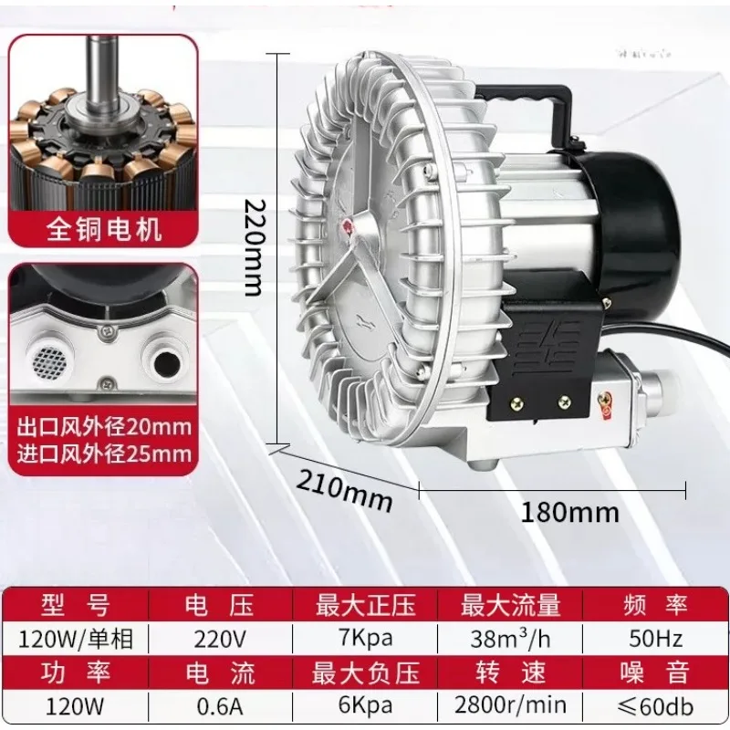 for 750W High Pressure Vortex Fan Air Pump Axial Blower Oxygen Booster Silent With Inverter
