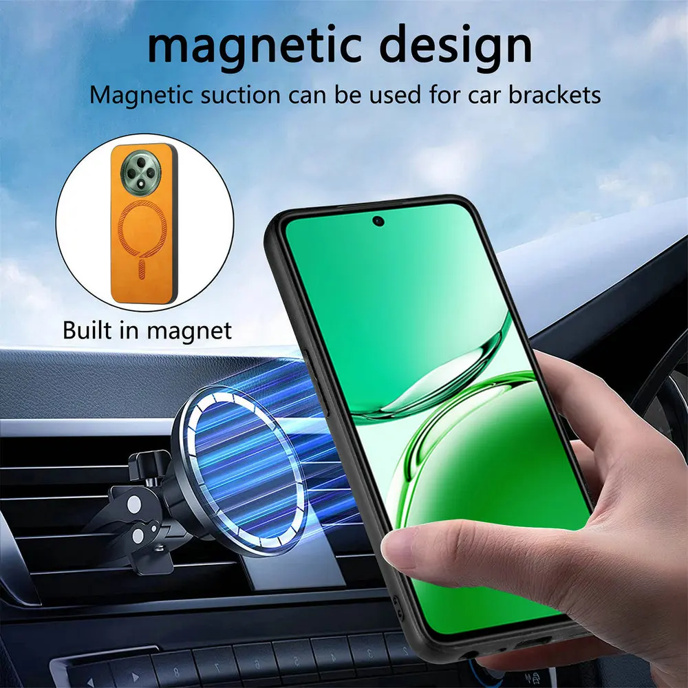 Reno12 FS 13 14 15 Pro 5G Luxury Case Leather Back Panel for OPPO Reno 15 FS Case Magnet Funda Reno13 13A 14F 15F 13F 12FS 11 F