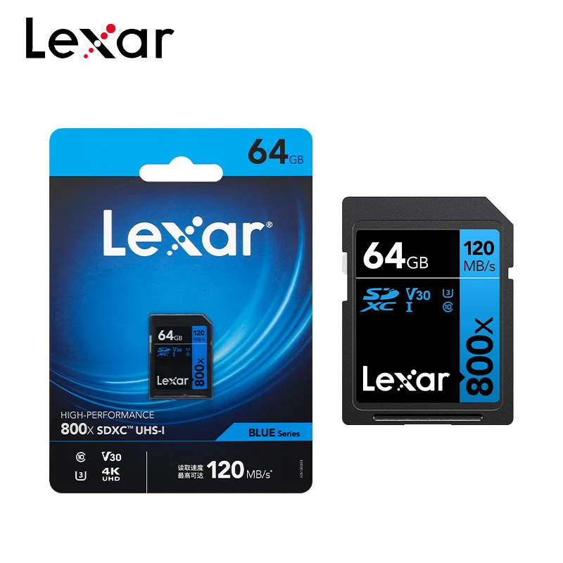 Tarjeta de Memoria SD Lexar de Alto Rendimiento 800x PRO SDHC/SDXC UHS-I de 32GB 64GB 128GB 256GB, Máx. 150Mb/s, para Cámara, Tarjeta de Video 4k