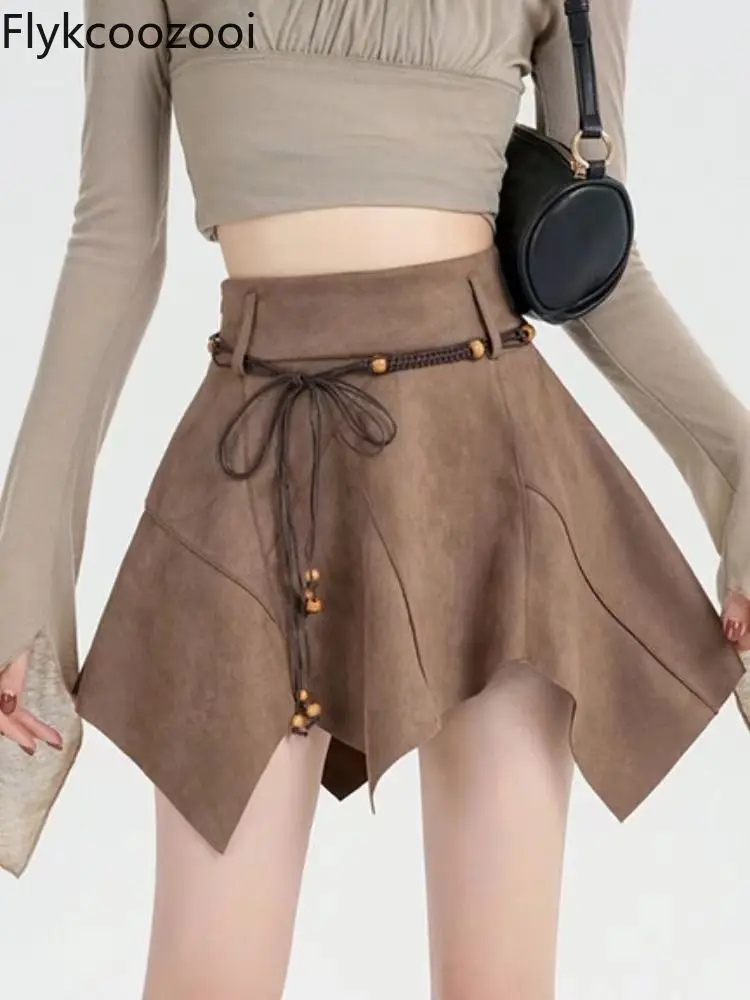 

Irregular Suede Half Pack Women 2024 Four Seasons New Small Spice Girl Design Sense of High-waisted A-line Skirt