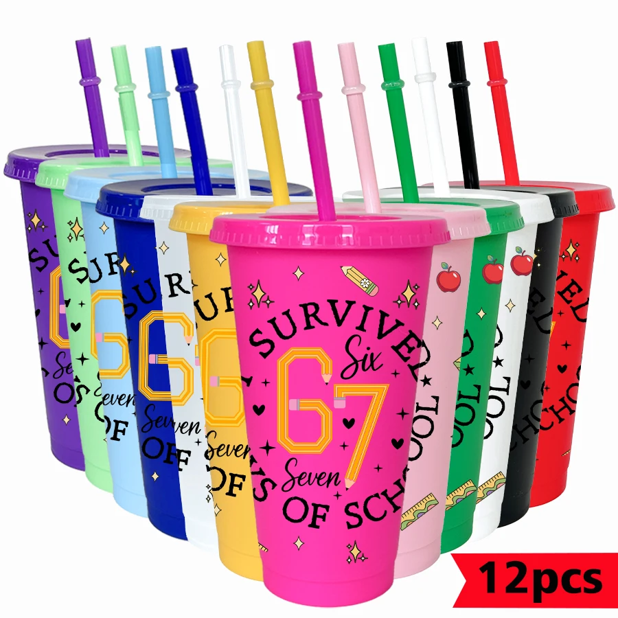 

12Pcs/lot 67 Series Stars Love 26oz Colorful Plastic Tumbler Birthday Party Drinkware Homecoming Water Cup