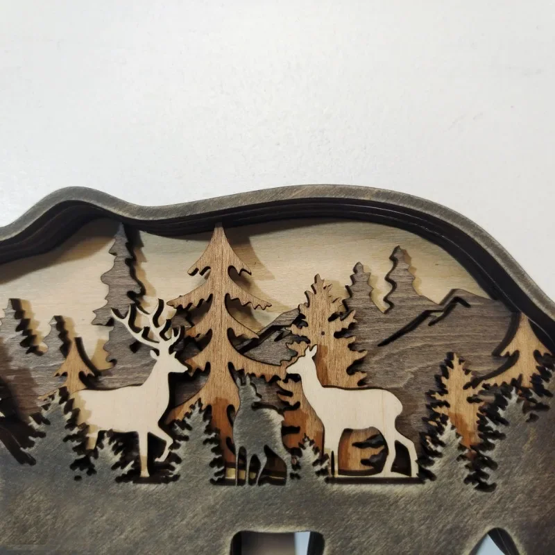 New Christmas Wooden Crafts Creative North American Forest Animal Home Decoration Elk Brown Bear Ornament