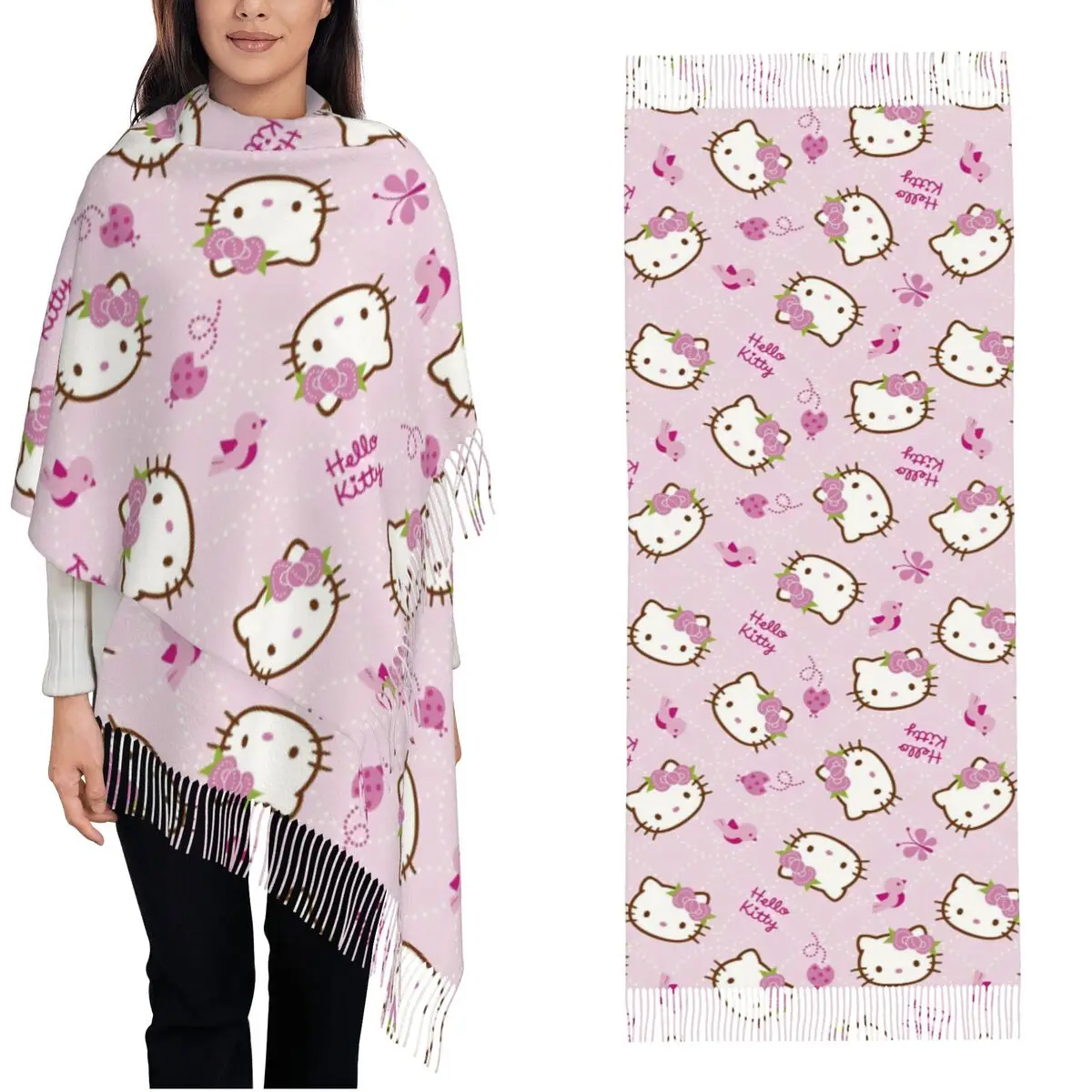 

Женский шарф Hello Kitty, шали и накидки из пашмины для вечерних платьев, зимние кашемировые шарфы с героями мультфильмов, большие шарфы