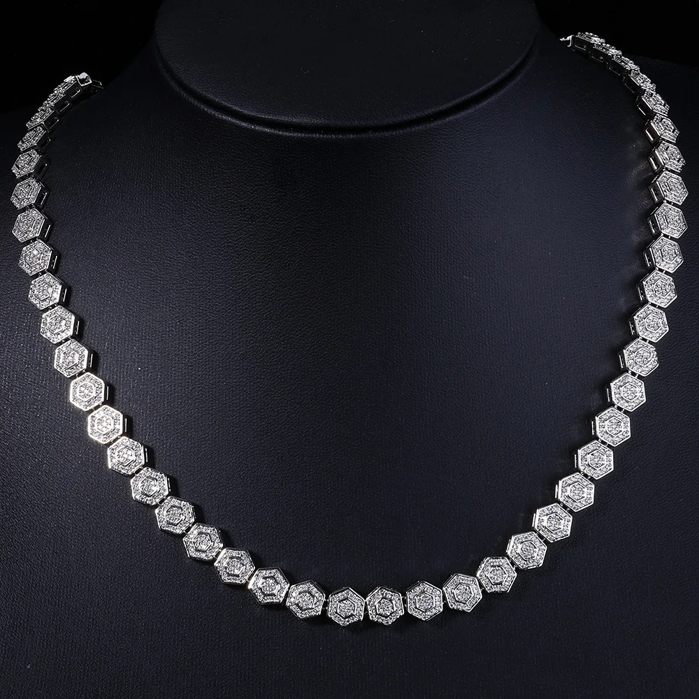 

ESKEEM Hip Hop Jewelry Bling Geometric Hexago Iced Chain 8.5mm Diamond Tennis Link Chain Necklace for Unisex