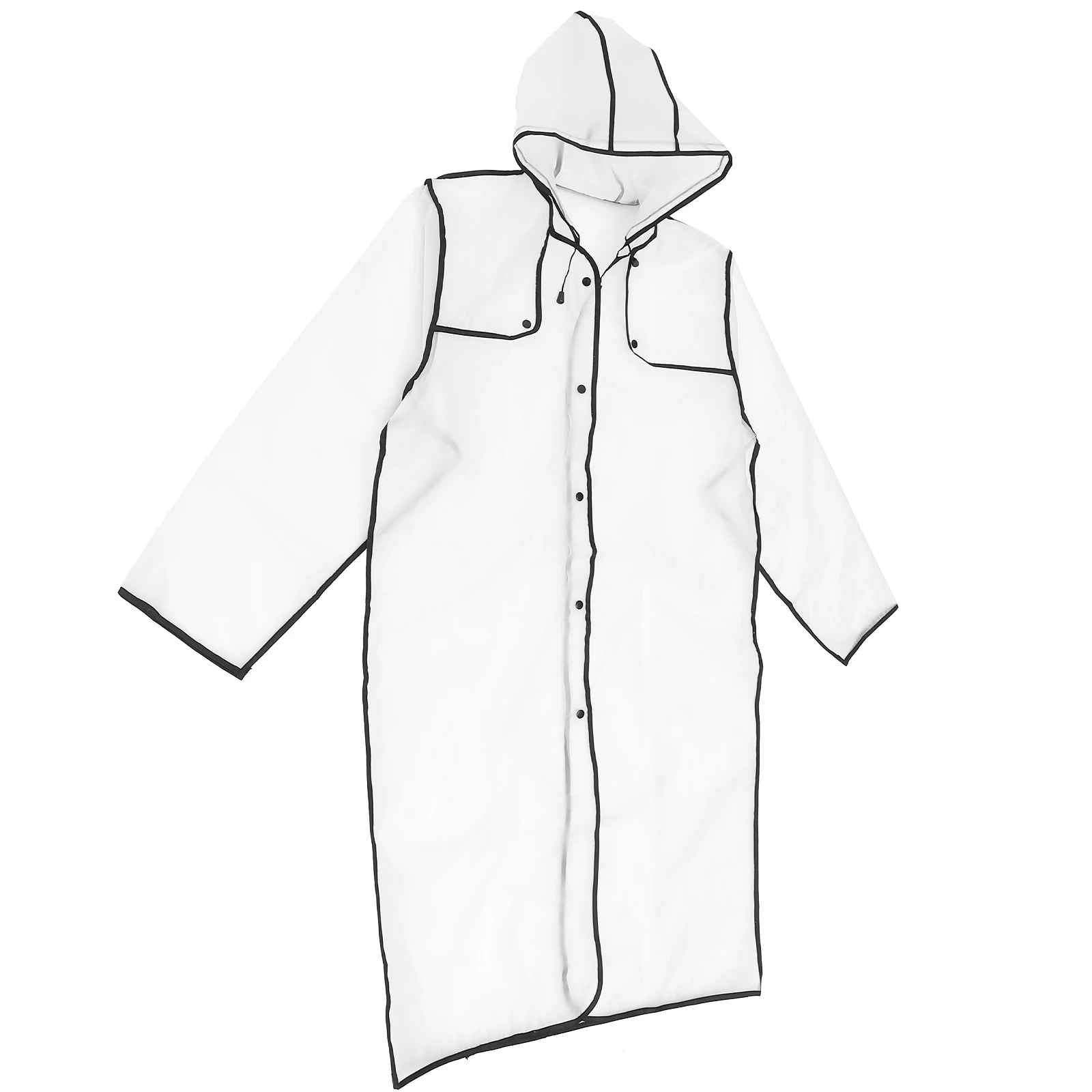 

Black Raincoat Clear Hooded Lightweight Women Rain Jacket Long Waterproof Slicker Transparent Mid-length Rainwear Outdoor
