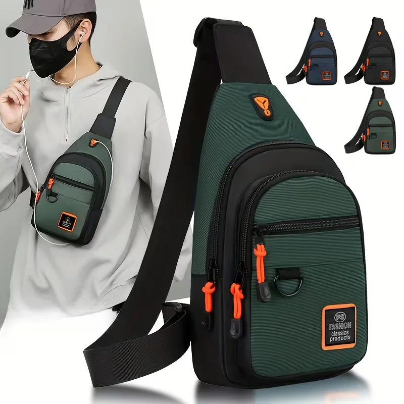 Men's Waterproof Oxford Sling Chest Bag, Casual Crossbody Shoulder Pack, Outdoor Travel Sport Anti-theft Daypack, Multicolor