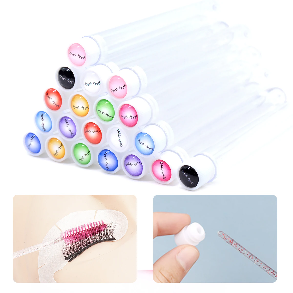 20/50Sets Mix Colors Eyelash Mascara Wands With Tubes Eye Lash Spoolie Brush In Container Eyebrow Applicators Case Wholesale