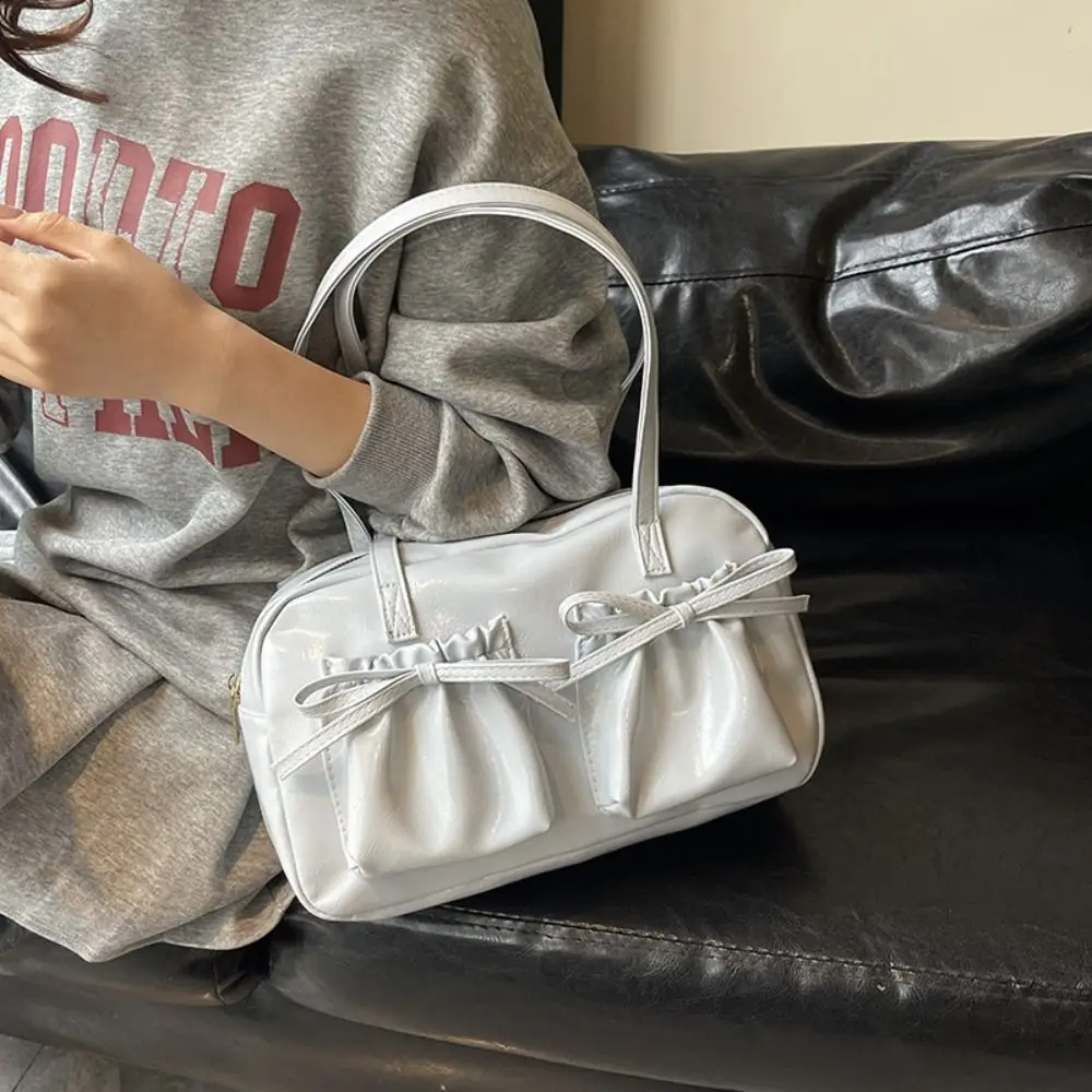 

Casual Designer Ribbons Bowling Tote Bag Korean Large Capacity Bow Tie Shoulder Bag Pu Leather Y2k Ballet Women's Handbag Ladies